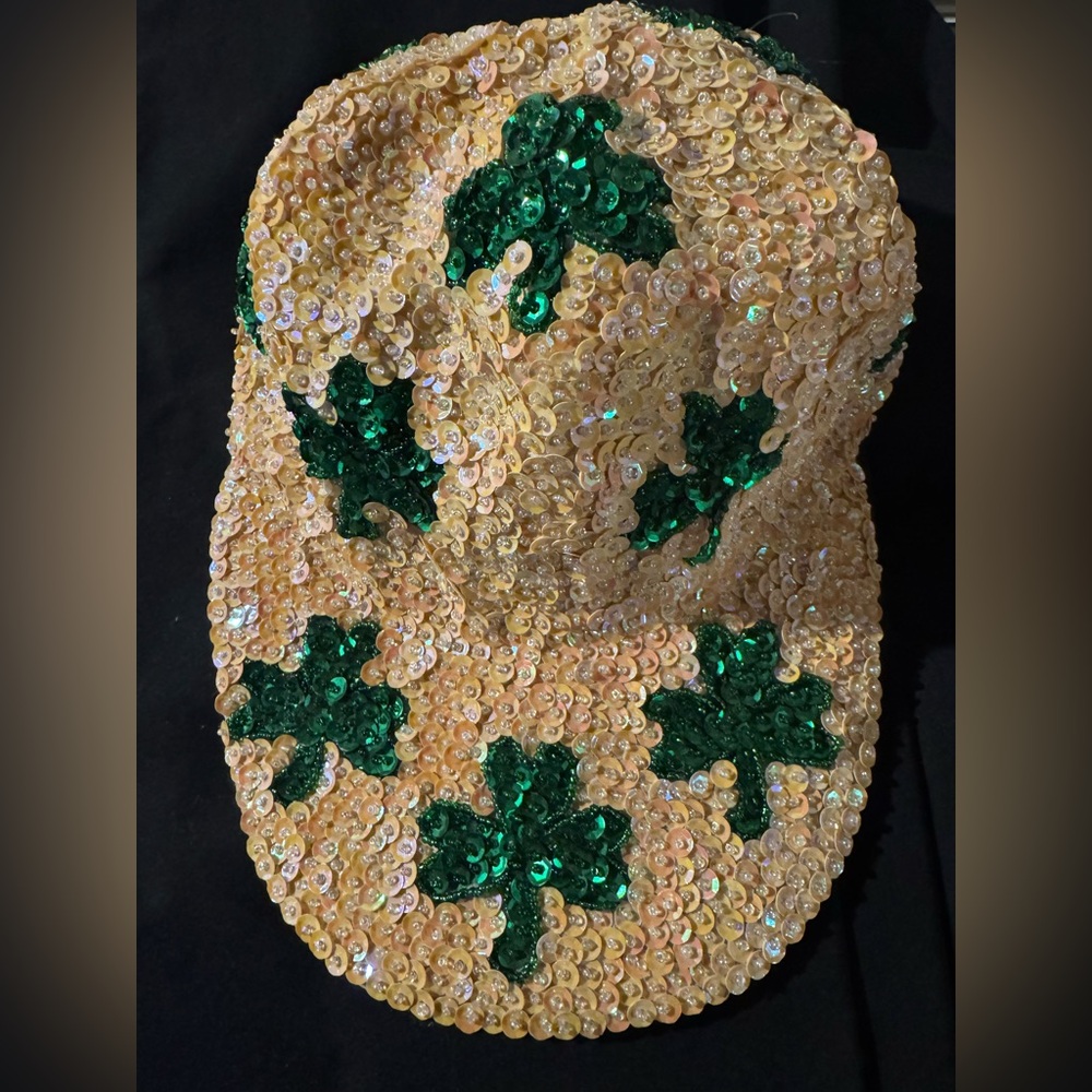 Vintage Sequin Shamrock Cap Green Clovers One Size St. Patrick's Day Unisex